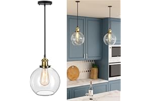 FRIDEKO HOME Frideko Vintage Pendant Light, Retro Industrial Ball Glass Ceiling Light Fitting Fixture for Kitchen Island Home Bedroom Hallway Entryway (ø30CM)