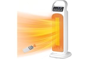 SUPERUVISTARE Radiateur Soufflant Céramique 2000W, Chauffage Soufflant Électrique avec Télécommande, Thermostat, 9H Minuterie & Réservation, 3 Modes, Oscillation 60° pour Salon, Chambre, Blanc, Convection