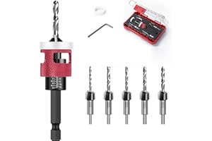 MTCHAVNO Set di 5 punte per trapano a svasatura per legno, con attacco esagonale, in HSS-M2, fori precisi, per officina, lavorazione del legno