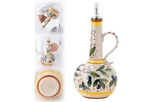 HFINGAQEX 1 botella dispensadora de aceite de oliva de cerámica, botella de cerámica italiana pintada a mano de 23 onzas, dispensador decorativo de gres con boquilla para aceite, vinagre, jarabe de café