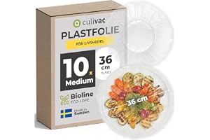 culivac Food Cover Made by Bioline ECO-LDPE, elastiskt av naturgummi, plastfilm för skålar, mat, tårtlock, svensktillverkad BPA-fri, 10-pack, rund, 36cm