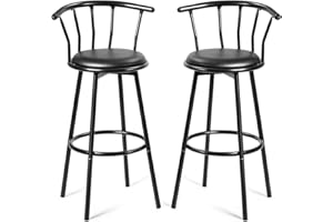 RELAX4LIFE Set di 2 Sgabelli da Bar, Sedia Alta in Metallo, Design Industriale ed Elegante, Stabile e Antiscivolo, Morbido e Confortevole, con Poggiapiedi e Schienale, Cucina/Caffetteria/Ristorante