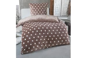 ‎MALIKA MALIKA Warme Winter Plüsch Sterne Wende-Bettwäsche Nicky-Teddy 'Cashmere Touch' coral fleece viele Farben & Größen, Farbe:Taupe, Größe:135 x 200 cm