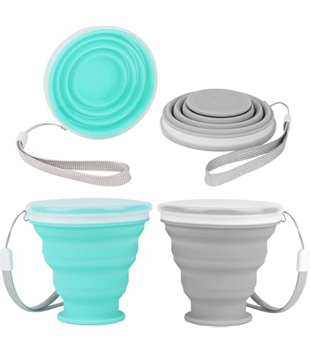 Tazze Di Silicone Pieghevoli Da Viaggio - 2 Pezzi Con Coperchio, Per Escursionismo - Foto 7