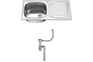 Dihl 1002 Kitchen Sink with Drainer, Single Bowl 1.0, Rectangle, 304 Stainless Steel, Silver, 90 x 45 cm, Inset, Includes Full Waste Kit and fixings