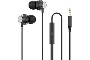 Lamkrtlp Auriculares In Ear, Auriculares con Micrófono y Control de Volumen, Auriculares con Cable para Todos los Dispositivos de Headphones de 3.5mm - Negro