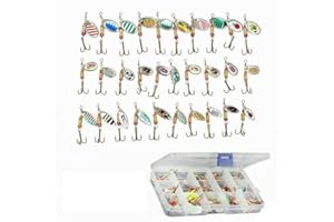 HXAIYOUU 30Pcs Spinner Bait Set Fishing Spinners Lures Baits Fishing Lures with Box for Trout Salmon Bass Fishing Set