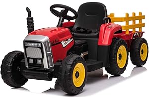 Epic Play Ltd Kids Farm 12v Electric / Battery Ride on Tractor and Trailer with remote control Red (EPICXMX611R)