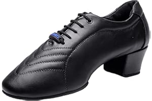 ZHENSI Men's Latin Dance Shoes Leather Split Sole Modern Ballroom Dancing Shoes Mid Low Heel for Indoor