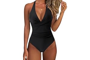 RXRXCOCO Women Cross Push Up Tummy Control One Piece Halter High Waisted Swimming Costume Swimsuits Swimwear