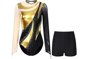 YEAHDOR Justaucorps Gymnastique Femme Léotard Ballet Danse Classique Manches Longues Tenue de Patinage Artistique Costume Spectacle Compétition S-XXL