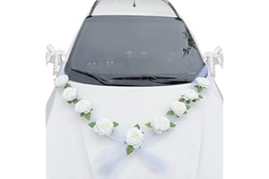 OURDORT Decoración para Coche para Coches de Novios,Decoración para el coche de organza,decoración para el coche de novia,guirnalda decorativa para el coche,Decoración para el coche de boda (Blanco)