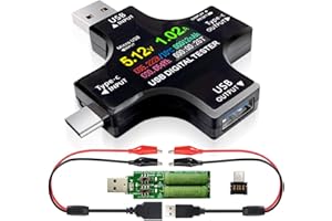 AVHZY USB C Tester, 2 in 1 Typ C USB Tester Farbbildschirm IPS Digitalmultimeter,Spannung,Strom,Leistung,Widerstand,Temperatur,Kapazitätsdetektor,mit Clip-Kabel Unterstützt PD2.0/PD3.0,QC2.0/QC3.0, BC1.2