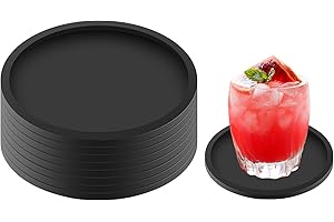 MOXYOY Black Coasters Set of 8 Round Silicone Drink Coasters. Non-Slip Cup Mats for Coffee, Beer, Wine Glasses, and Bottles. Perfect for Home & Bar Use (Black)