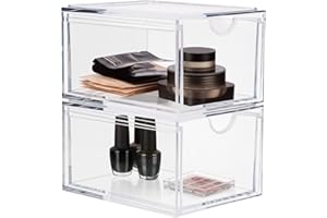 Ecoseao apilado cajón de almacenamiento de cosméticos, caja de almacenamiento de cajón de maquillaje acrílico transparente, cajón de Gabinete de maquillaje doméstico 2 paquetes