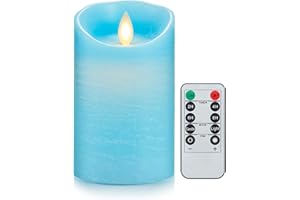LONKENN Candele LED Azzurro, Flickering Flameless LED Candele, Candele a Batteria, con Telecomando, Fiamma danzante, Funzione Timer, Realizzato in Vera Paraffina per Natale Feste Decorazione Matrimonio-10cm