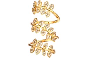 U7 Novelty Long Finger Ring for Women Girls, Cool Snake/Octopus, Charm Leaf Style, Gold/Platinum Plated, Cubic Zirconia Jewellery, Size Adjustable, Send Gift Box