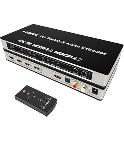 TESmart HDMI Schakelaar 4 Poorten Ultra HD 4x1 HDMI Switch 4K@60Hz 4: 4: 4 met Auto 2.0/5.1 Audio-uitgang en IR, HDR, 3D-afstandsbediening(Zwart