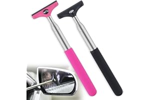 GUBCUB Side Mirror Squeegee, 2 PCS Car Mirror Squeegee, Retractable Car Rearview Mirror Wiper for All Vehicles, Universal Automotive Accessories(Black/Pink)