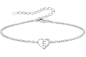 BIFRIEND Funny S925 Silver 26 Letter Initial A-Z Heart Pendant Bracelet Gift For Daughter Sisters Friends Mum Birthday Christmas Adjustable Jewellery