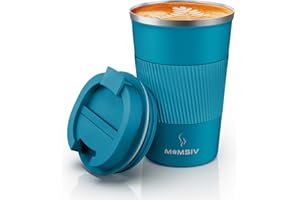 MOMSIV Thermobecher Isolierbecher, 13oz/380ml Rutschfest Edelstahl Travel Mug, Kaffeebecher aus Doppelwandig isoliert Vakuum auslaufsicher Reisebecher mit Deckel Kaffee-to-go Becher, Blau