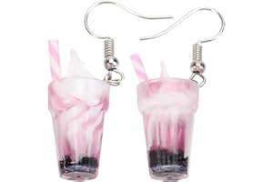 Holibanna 1 Pair Ice Cream Cup Earrings Creative Pearl Milk Tea Cup Dangle Drop Earring Colorful Simulation Glass Bottle Funny Earrings for Girl Jewelry Christmas Gifts