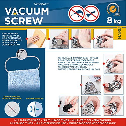 Tatkraft Vacuum Screw HARD Philip Handtuchhalter Handtuchring Stahl Verchromt d22X10 cm Saugschraube - 3