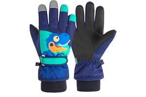 FAYHIJUN Handschuhe Kinder Winter schneehandschuhe Skihandschuhe für 1-13 Jahre Mädchen Jungen PU Palme Wasserdicht Winddichte Warm Fleece Winterhandschuhe Fahrradhandschuhe