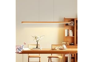 LANEKD Moderno LED Lámpara Colgante Lámpara de Mesa de Comedor Wood Colgante Lámpara Dimmable Diseñador Lineal Lámpara Colgante Altura Ajustable Araña para Comedor Cocina Oficina Lámpara Colgante