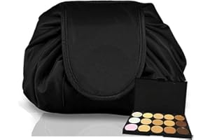 GLAMZA Kosmetiktasche mit Kordelzug, für Damen und Mädchen, Schwarz – von flacher Make-up-Tasche bis zu strukturierter Reise-Make-up-Tasche in Sekunden inklusive 15-teiliger Make-up-Palette