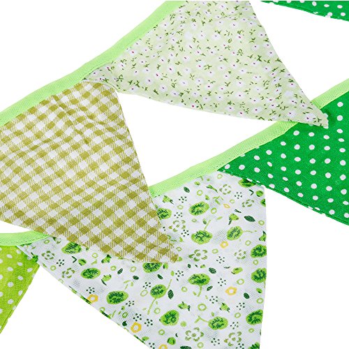Faburo 24pc Schöne Stoff Wimpel, 2*2 Meter Girlande Wimpelkette Grün Bunting Banner für Draußen Kinderzimmer Geburtstag Weihnachten - 4