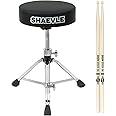 Shaevle Drum Throne Drum Stool Height Adjustable Padded Seat Double Braced Anti-Slip Feet Swivel Drum Chair with 5A Drumsticks