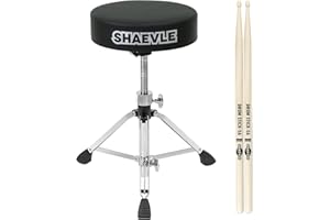 ‎SHAEVLE Shaevle Trommelhocker Höhenverstellbar Drumhocker mit Gepolsterter Sitz, Schlagzeughocker Drehbarer Drum Stool inkl. 5A-Trommelstöcken bis zu 200kg