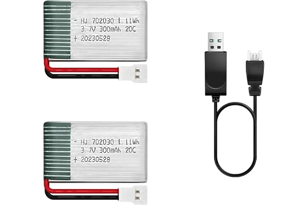 HAWK'S WORK 2 Pcs 3.7V Lipo Battery, 300 mAh Batterie Rechargeable au Lithium Polymère pour Avion RC Hélicoptère Drone Tous Les Modèles et Jouets (Connecteur MX2.0)