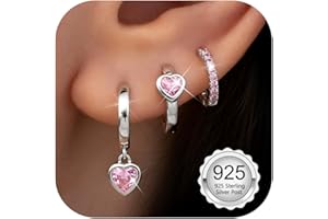 Diamday 3 Pairs Hoop Earrings for Women Girls 925 Sterling Silver Post Earrings Set Cute Kids Heart Hoops Charm Cubic Zirconia Butterfly Huggie Hypoallergenic Cartilage Christmas Earring Stack
