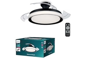 Philips Ventilador de Techo Bliss con luz LED 28W, motor DC (35W), aspas retráctiles, color Negro, 3 temperaturas de luz, Mando Incluido, Modo Invierno/Verano, (versión 2024)