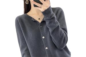 TeysHa Cardigan en Cachemire pour Femmes, Pull en Laine à col Rond boutonné à Manches Longues, Pull élastique en Tricot Doux et Chaud