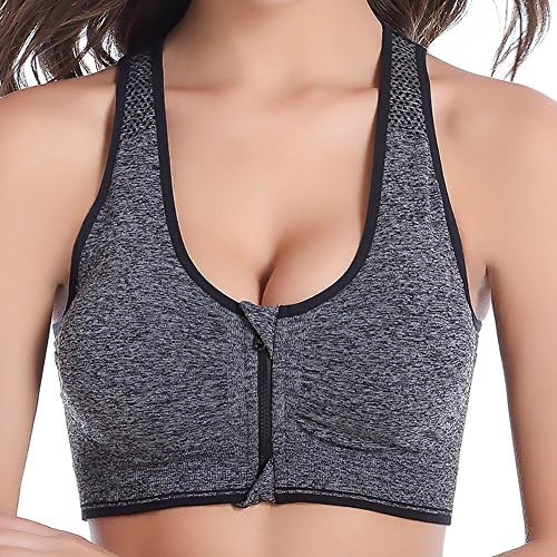 Bra Women's Sports Bra with Front Zip Comfortable Padding Push-up Padded Straps for Jogging Yoja Life, Large