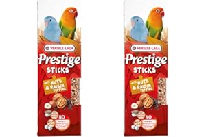 Versele-Laga Prestige Sticks piccoli pappagalli con noci e topping all'uva passa | Confezione Doppia | 2 x 60 g | Snack per piccoli pappagalli e parrocchetti | Senza conservanti sintetici