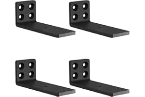 MLOQI 4 Pack Scaffold Board Shelf Brackets Heavy Duty, Black Floating Shelf Bracket, 5mm Thick Wall Brackets for Shelves up to 50 KG (12.7cm)