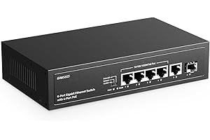YuLinca Switch Poe Gigabit a 6 Porte, 4 Poe 1 Uplink 1 SFP, 100/1000Mbps, IEEE802.3af/at, Max 65W, VLAN basata su Porta, Estensione Poe 250m, Switch Ethernet Non gestito Senza Ventola