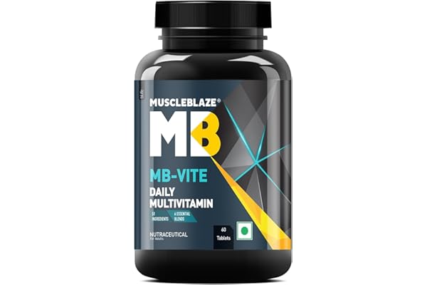 MuscleBlaze MB-Vite Daily Multivitamin (60 Tablets) With 51 Ingredients & 6 Blends, Vitamins & Minerals, Prebiotic & Probiotics, Amino Acid Blends For Energy, Stamina & Recovery