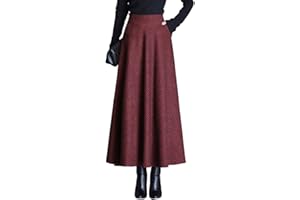 ARTYKEY Jupe Longue Femme Hiver Vintage Élégant Taille Haute Carreaux Taille élastique Maxi Jupe Laine Chaud A-Line Plissée Jupe Casual Party S-3XL