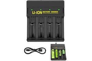 RJLLKD Universal 18650 Battery Charger 4 Slots, USB-C Fast Charging for AA AAA 18650 21700 Li-ion Ni-MH Ni-CD Rechargeable Batteries Lithium-ion Independent Slot with LED Indicator Discharge Function