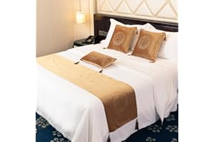 QRGMKL European Style Bed Runner Hotel Bed Scarf Bedspreads Coverlets Luxury Bed Runners and Matching Cushions Bedroom Bedding Protector-Gold||2 Pillowcases(30X50cm)