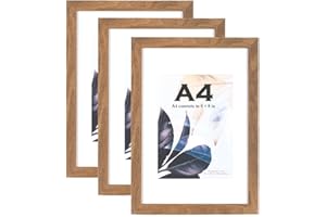 SCHOLAR TREE Brown Wooden Picture Frame A4 with Mount,Set of 3,A4 Picture Frame,A4 Poster Frame,certificate frame,Freestanding and Wall Mountable