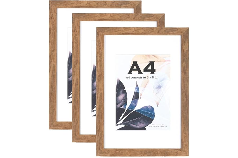 Brown Wooden Picture Frame A4 with Mount,Set of 3,A4 Picture Frame,A4 Poster Frame,certificate frame,Freestanding and Wall Mountable