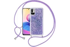 Pnakqil Funda Glitter Liquida con Cuerda para Xiaomi Poco M3 Pro/Redmi Note 10 5G 6.5",con Colgante Ajustable Collar Correa de Cuello Cadena Cordón y 1 Pack Cristal Templado Protector de Pantalla