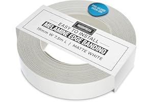 WoodPress® 19mm Matt White Melamine Edging, Pre-Glued Veneer Tape – 7.5m Roll - Iron-On for Easy DIY Application – Will Cover the Edge of a Standard MDF Panel