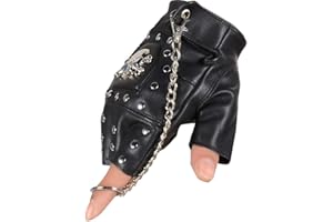 Coolwife Steampunk Gothic Gloves Men's Vintage Genuine Leather Captain Fingerless Mittens